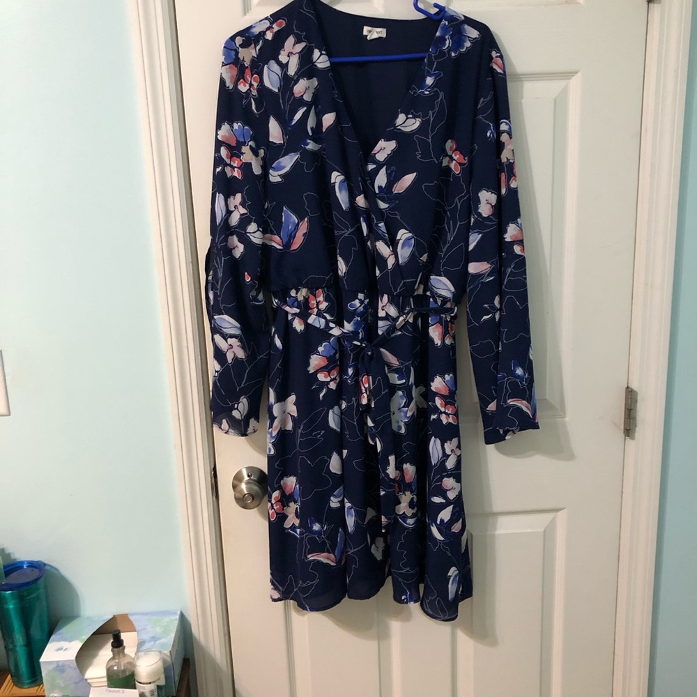 Westport Navy Wrap Dress with Pink and White Floral Pattern